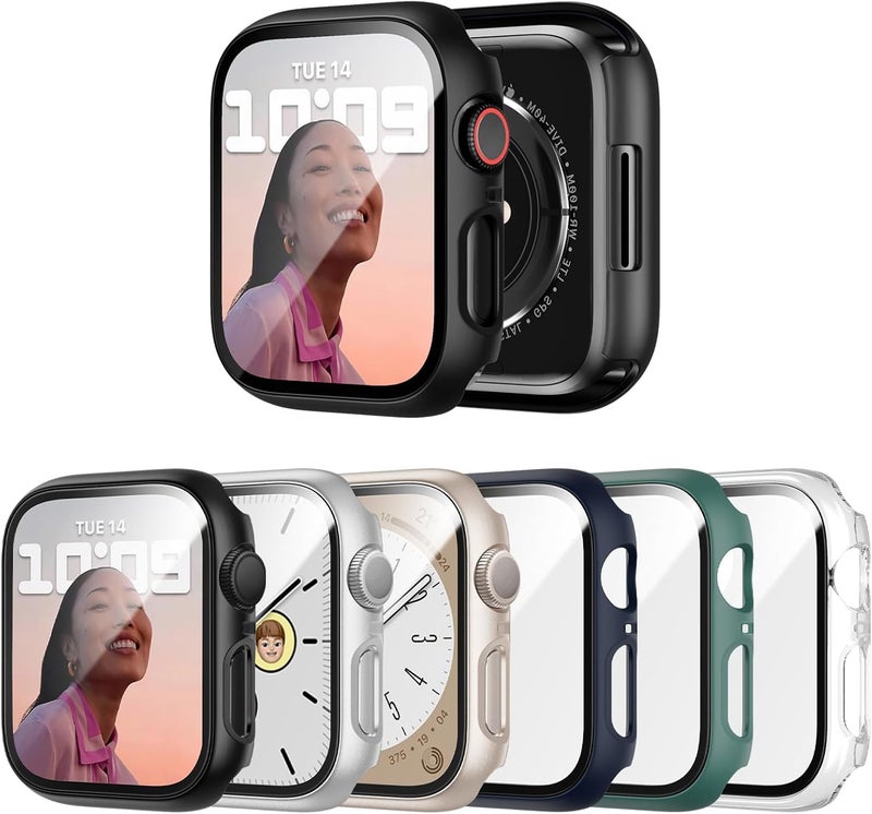 JERXUN 6 Pack Case with Tempered Glass Screen Protector for Apple Watch Series 3 Series 2 Series 1 38mm, Ultra-Thin Scratch Resistant Full Protective Hard PC Bumper Cover for iWatch 38mm Accessories - Image 1